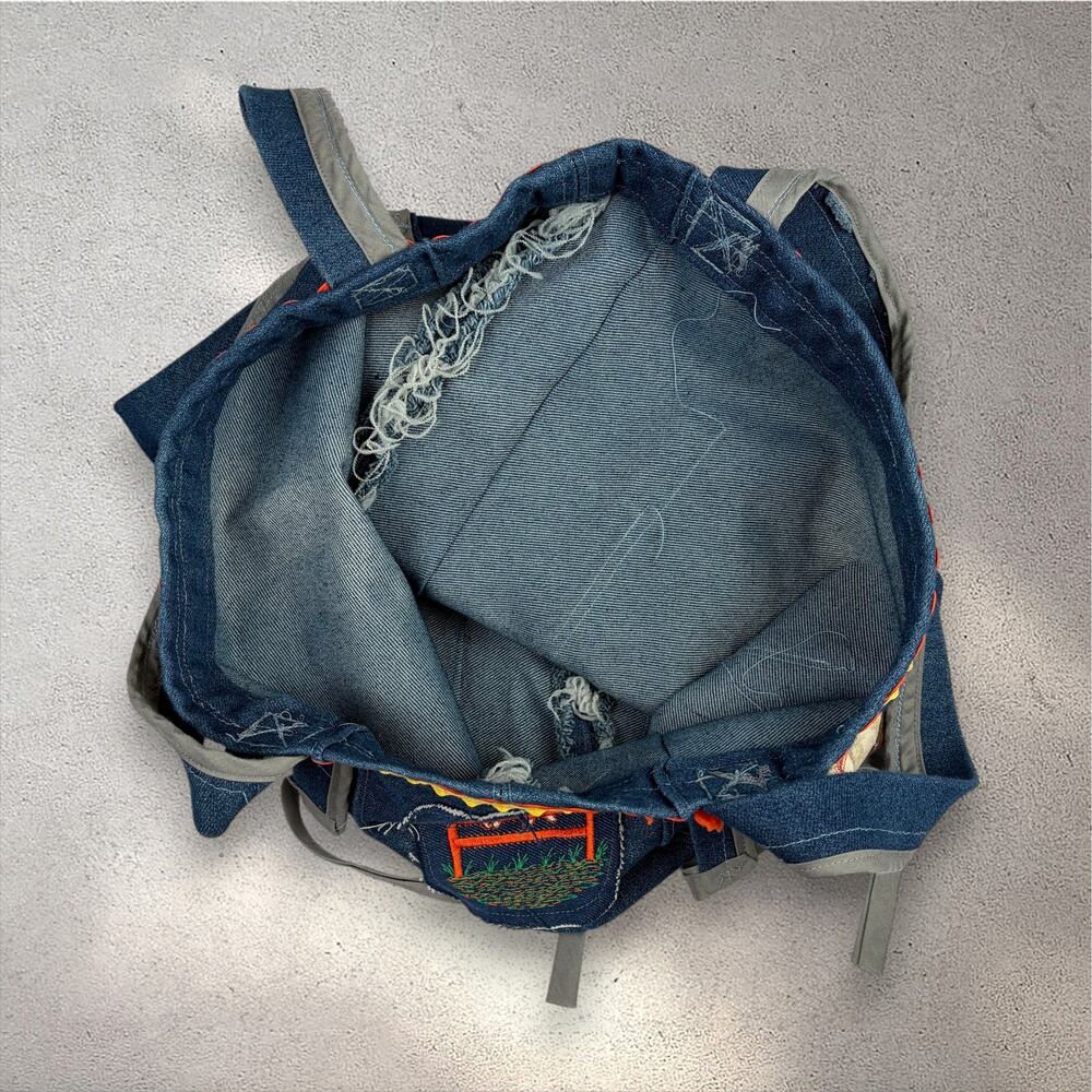 2000s Handmade Patchwork Denim Tote Bag Cottagecore Autumn Whimsy Thanksgiving - Picture 4 of 13
